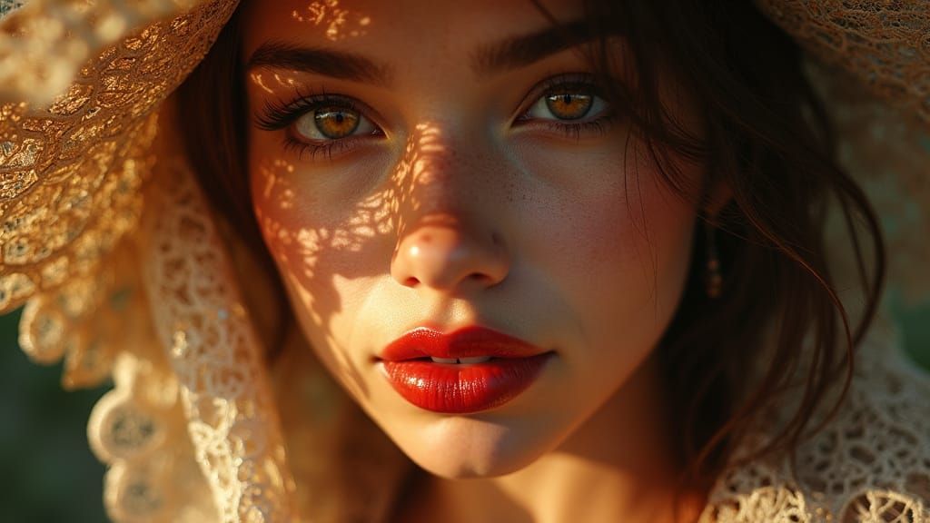 Gentle Woman in Antique Lace, Soft Golden Light