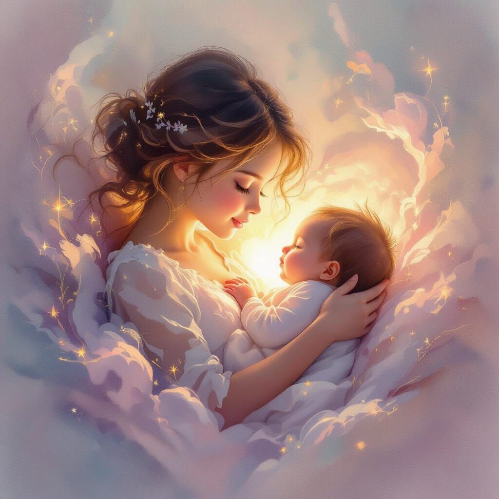 Ethereal Baby Silhouette in Radiant Heart of Light