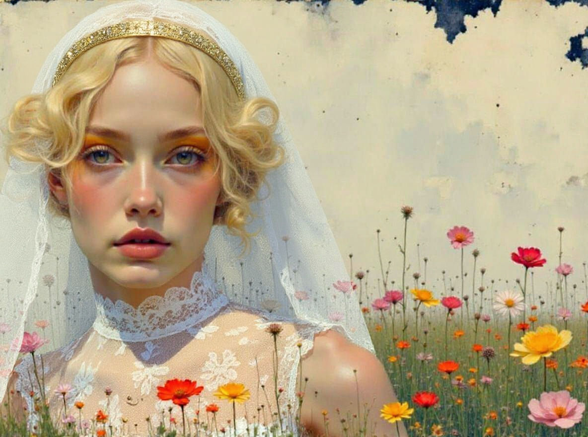 Woman with Floral Background in Klimt Style