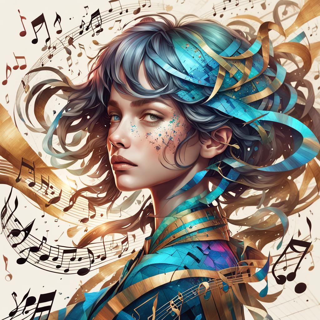 Musical Woman: Digital Art Portrait in Triadic Colors