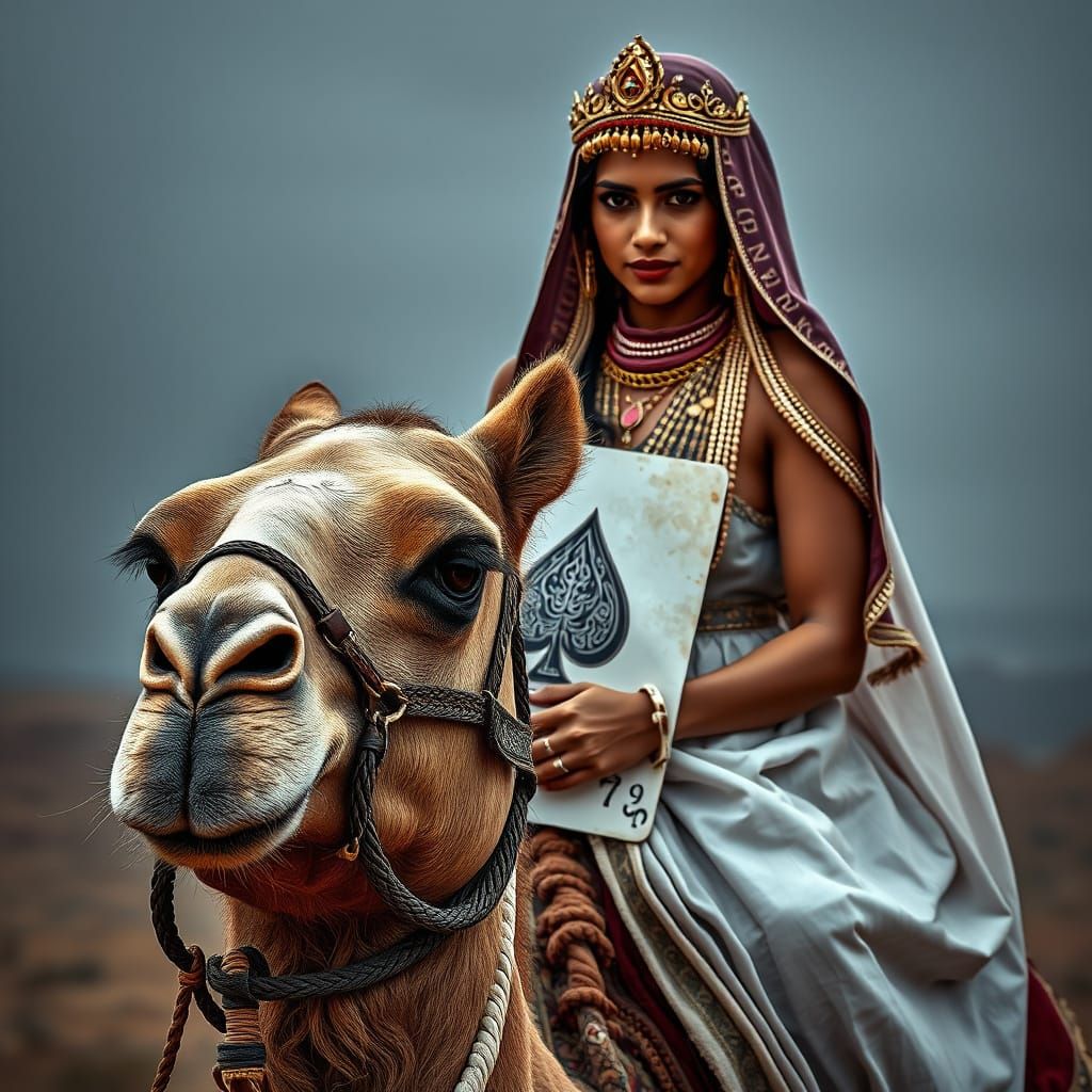 arabian princess on camel with ace of spade logo
