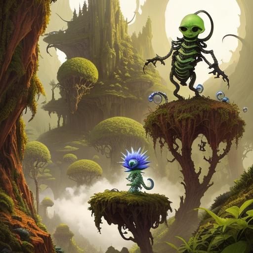 Cute Alien Plant Wizard in Maximalist Style