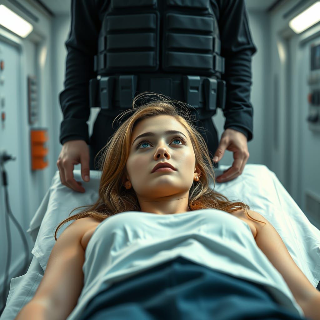 Dystopian Medbay Scene with Woman and Man