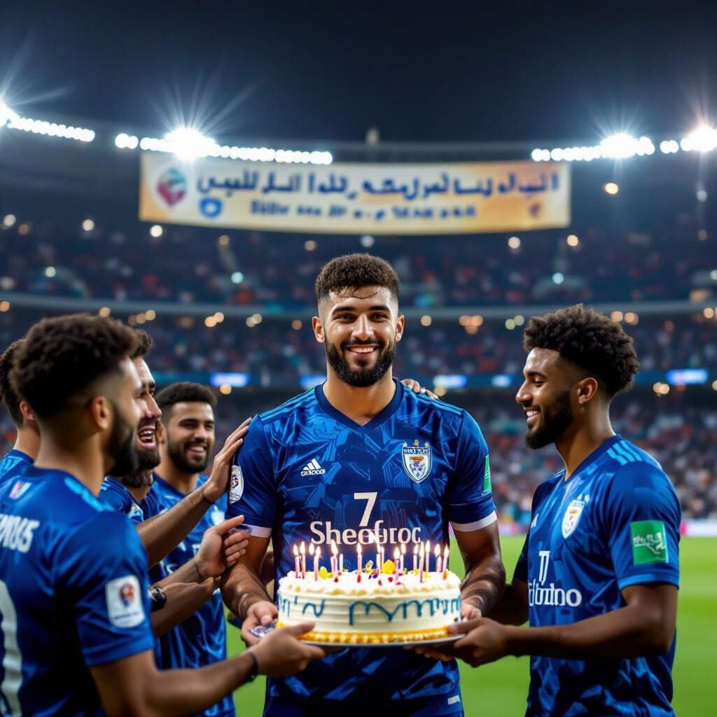 Football Player Celebration in Stadium, Photorealistic Style