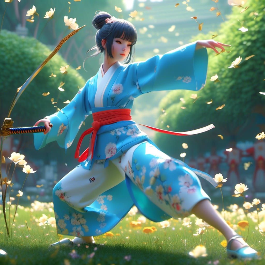 Anime Girl Sword Dance in Silent Garden