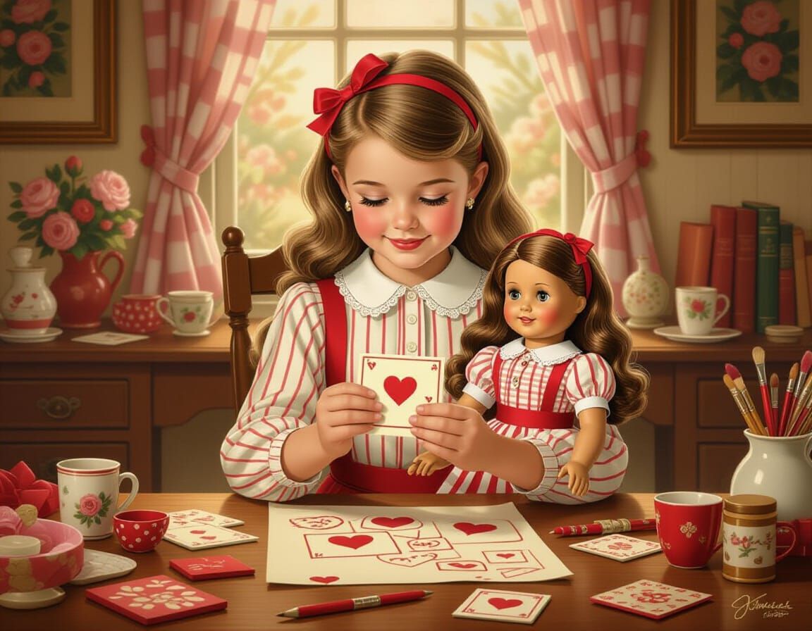 Vintage-Style Girl Crafting Valentines