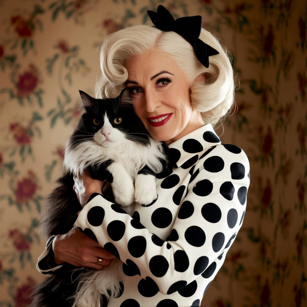 Cruella De Vil Inspired Woman with Cat