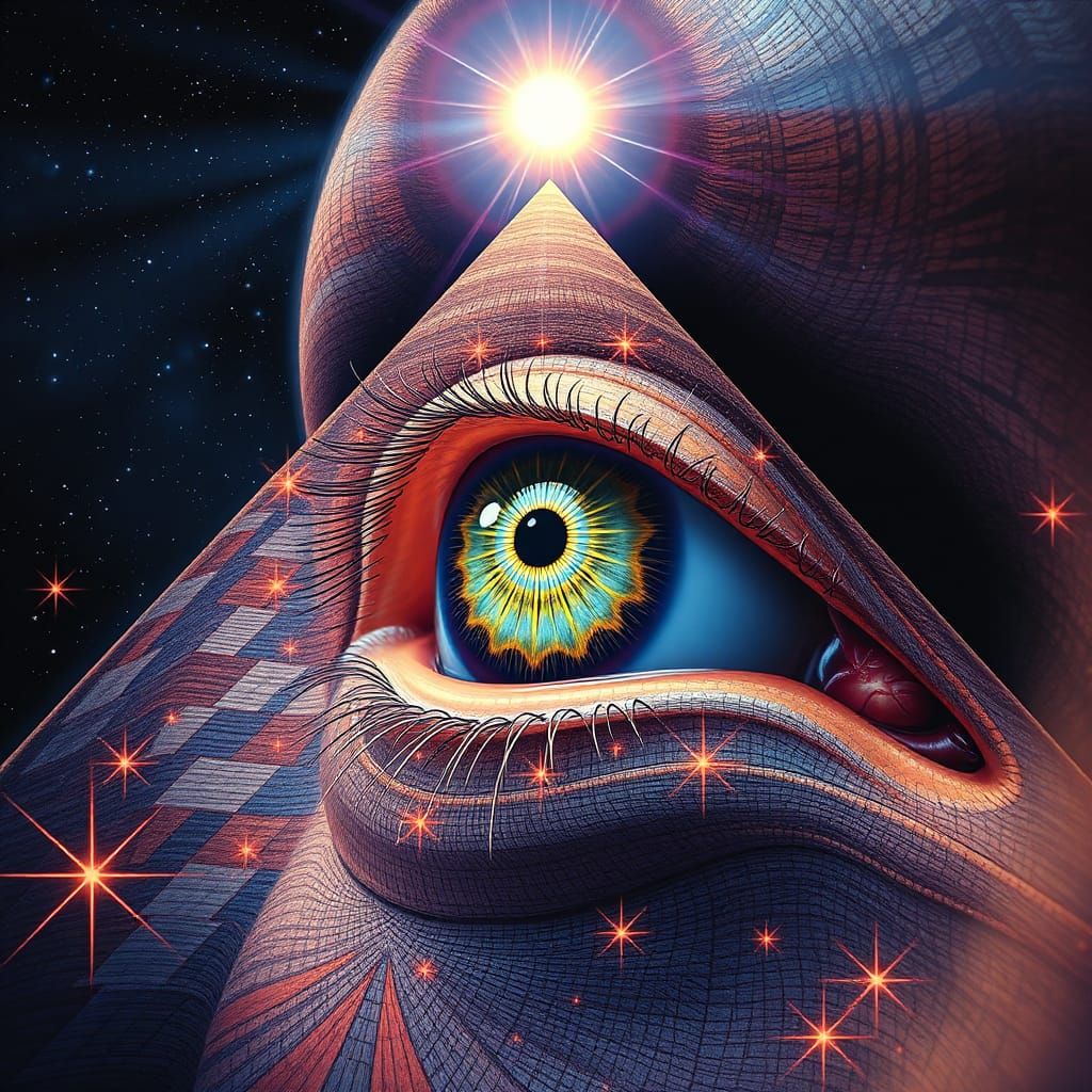 Luminous Pyramid and Horus Eye in Psychedelic Art