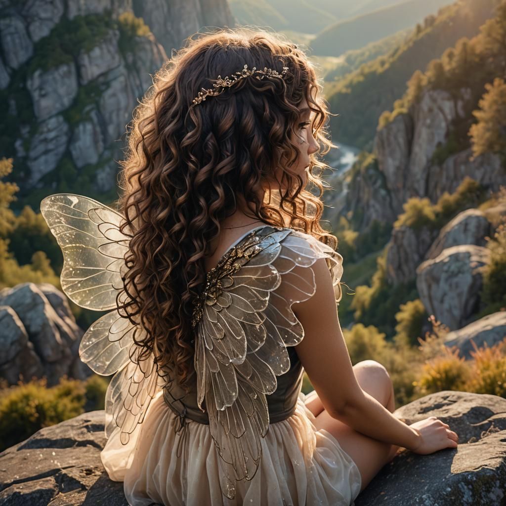 Fairy with Delicate Wings in a Whimsical Landscape