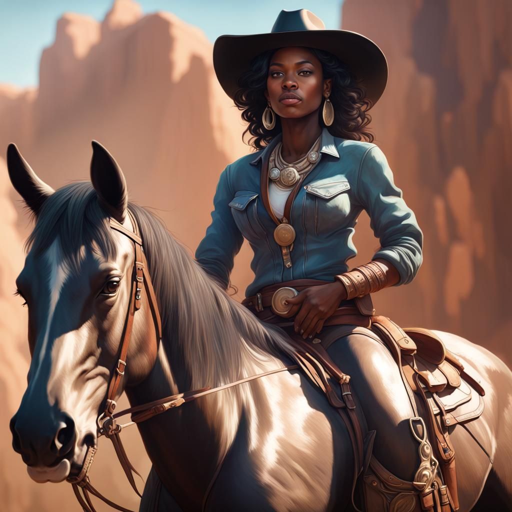 Black Cowgirls: Hyperdetailed Portrait in Splash Art Style