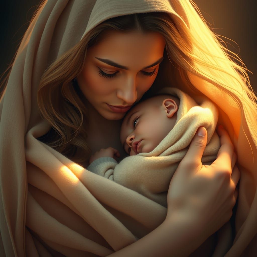 Motherly Love in a Soft, Golden Light