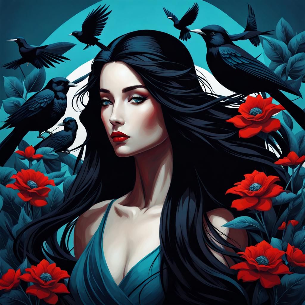 Monochromatic Portrait of Woman with Flowers