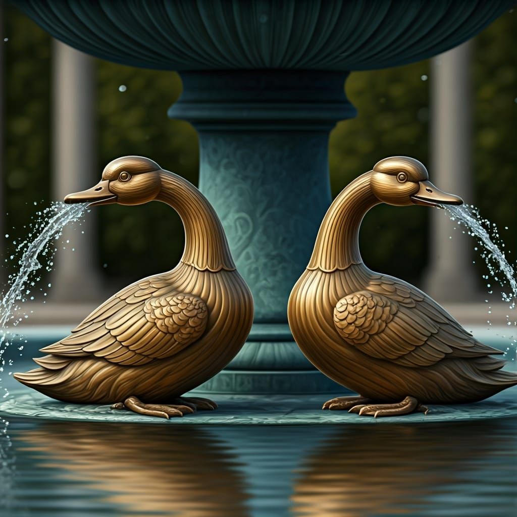 Art Deco Bronze Ducks Fountain Sculpture