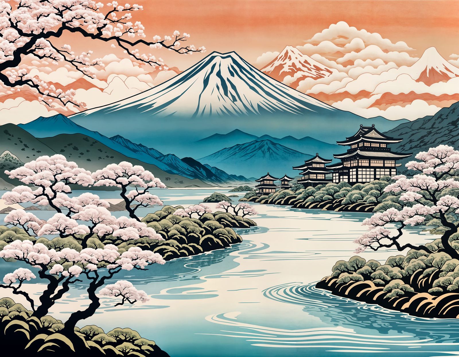 Enchanting Japanese Landscape in Ukiyo-e Style