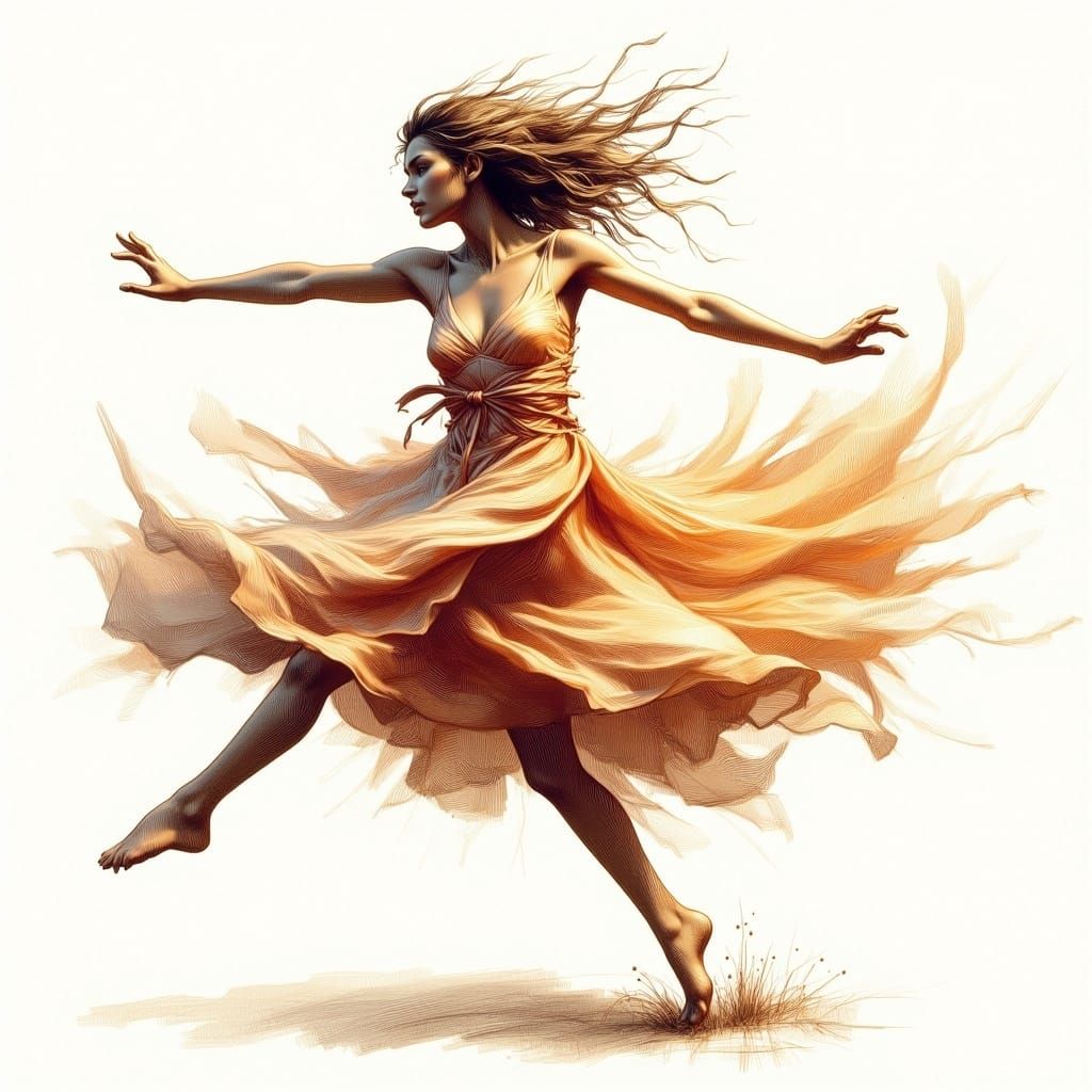 Ballerina in Flowing Dress Captures Movement in Impressionis...