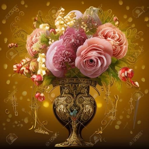 Elaborate Floral Bouquet in Gold Vase