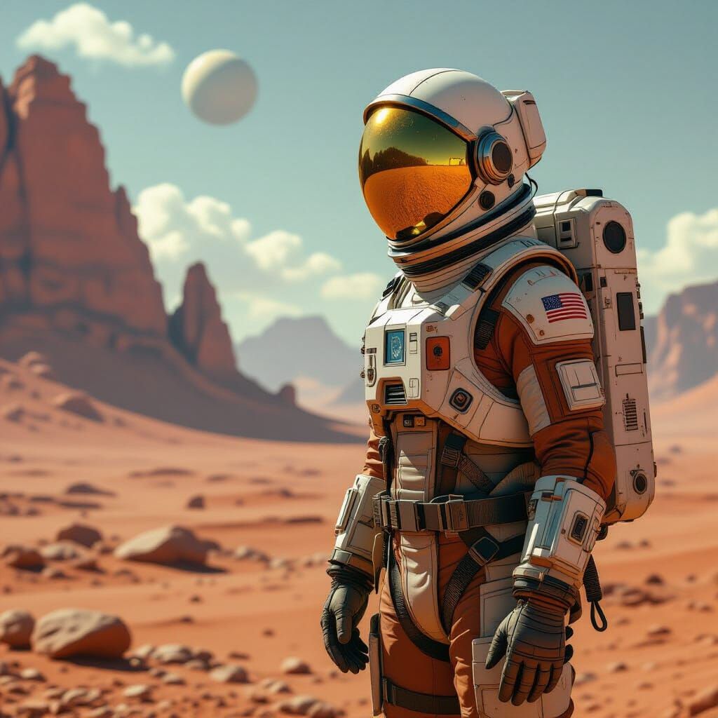 Astronaut on Alien Planet in Industrial Sci-Fi Style