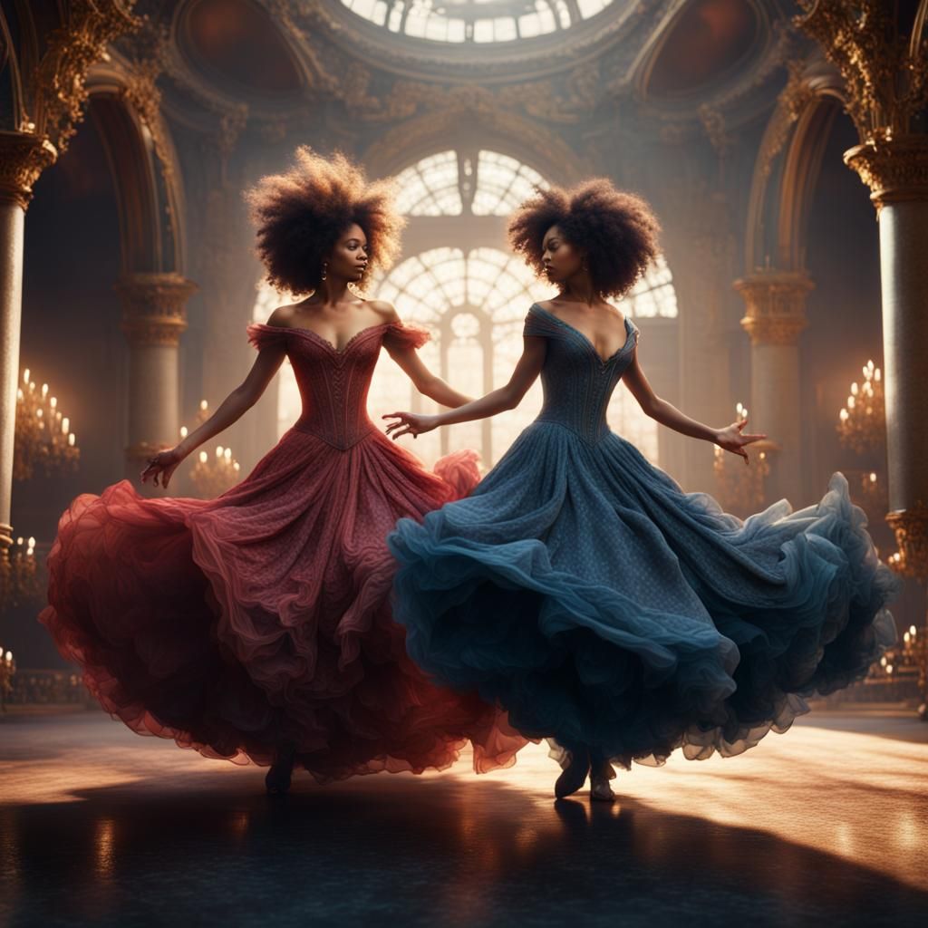 Women in Ball Gowns: Detailed Fantasy Painting