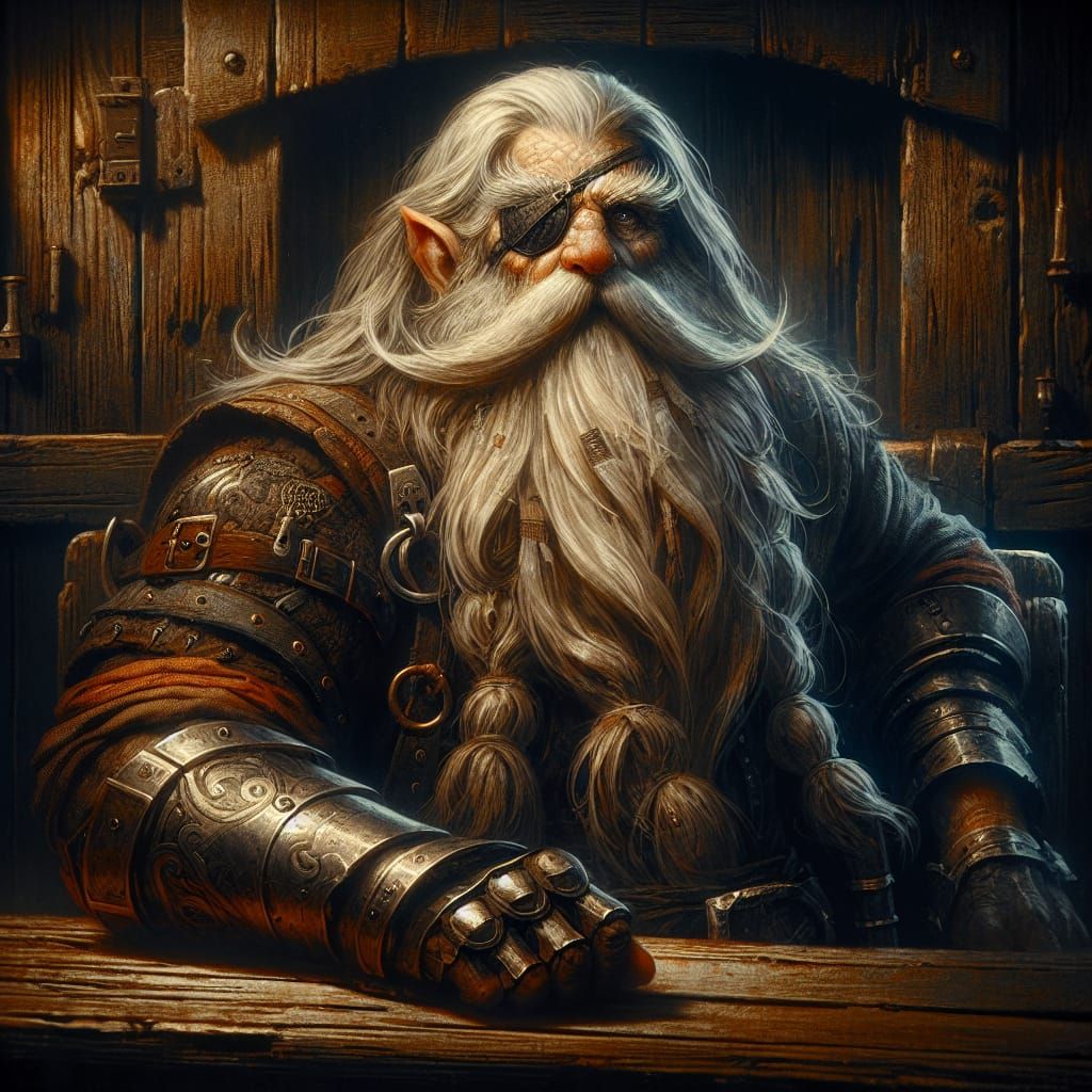 Dwarf Warrior in Tavern, Art Nouveau Style