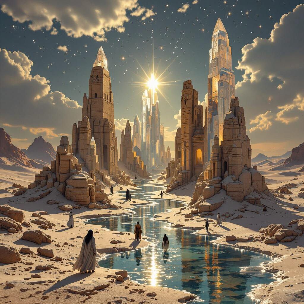 Desert Oasis Reimagined With Crystalline Ice and Starlight