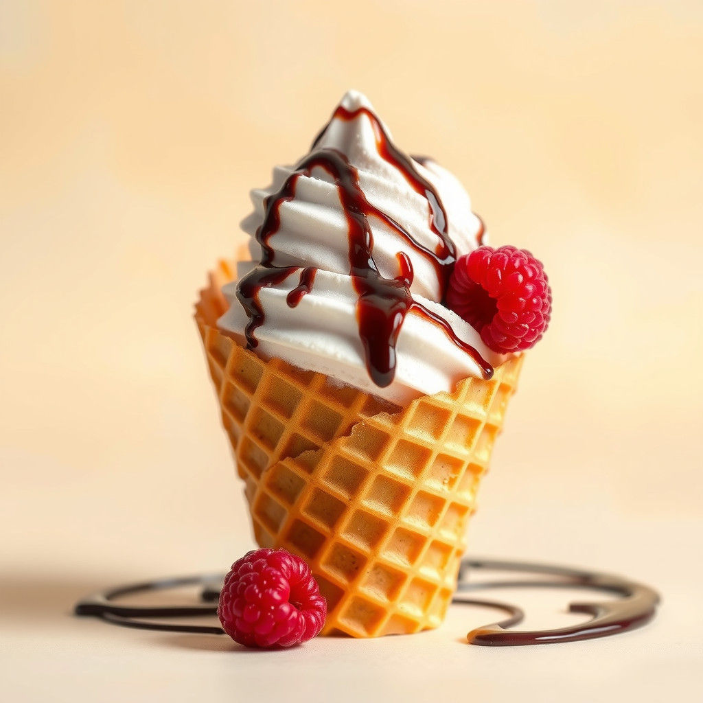 Raspberry Ice Cream Cone in Food Photography Style