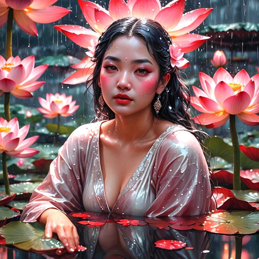 Red Lotus Rain: A Stunning Visual Graphics Artwork