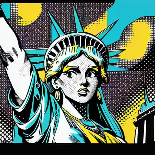 Vibrant Statue of Liberty in Bold Pop Art Style