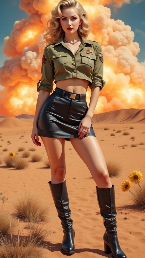 Pin-Up Beauty Amidst Apocalyptic Chaos in Photorealistic Sty...