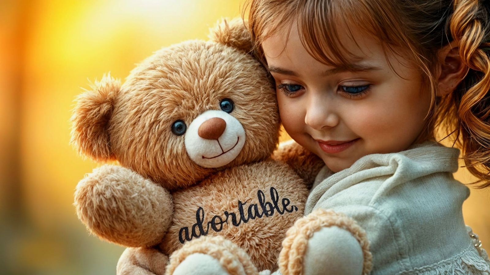 Girl with Teddy Bear: Adorable Calligraphy