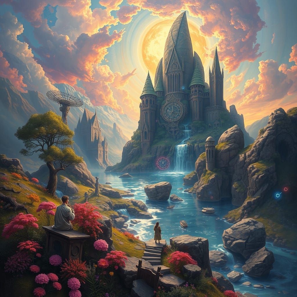 Ethereal Fantastical Realm in Vibrant, Dreamlike Metaphysica...