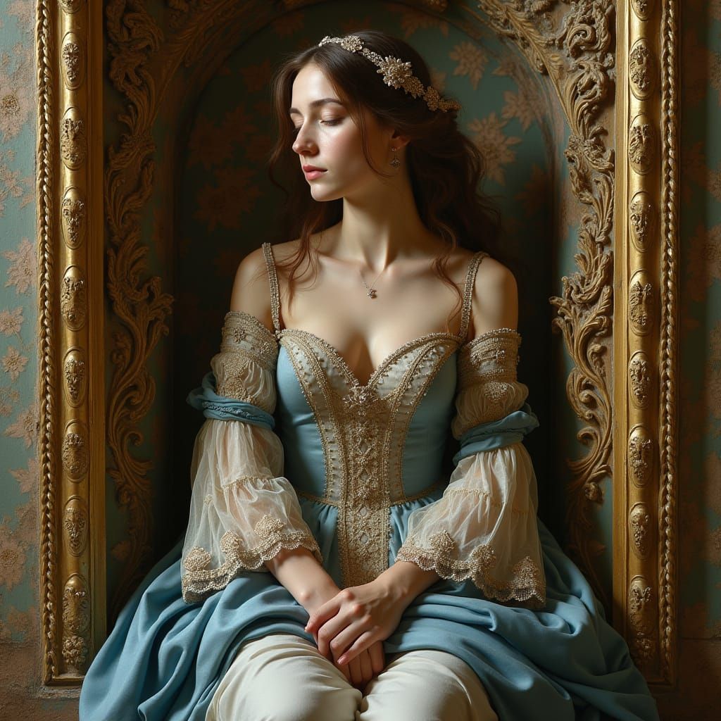 uma linda mulher persa de 25 anos nUma moldura barroca ornam...