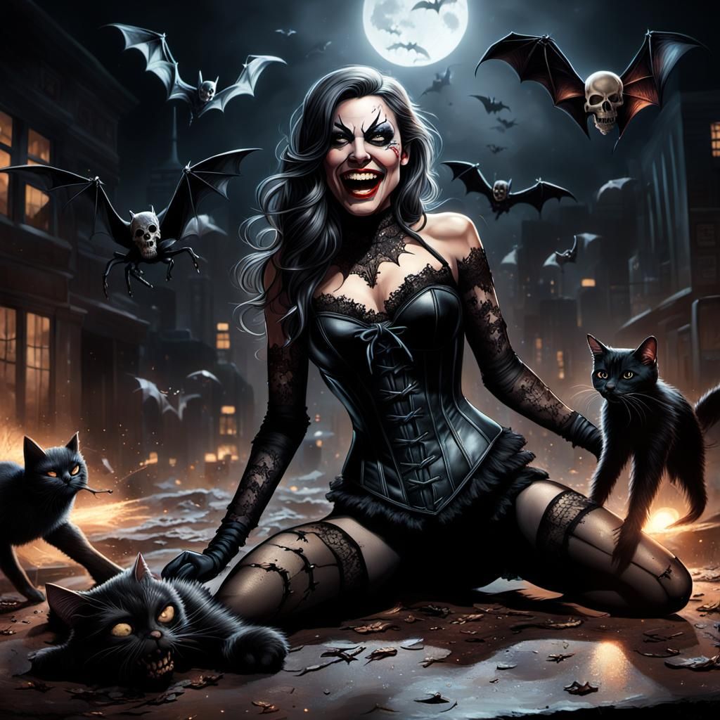 Spider Woman Crawling at Crime Scene in Splash Art