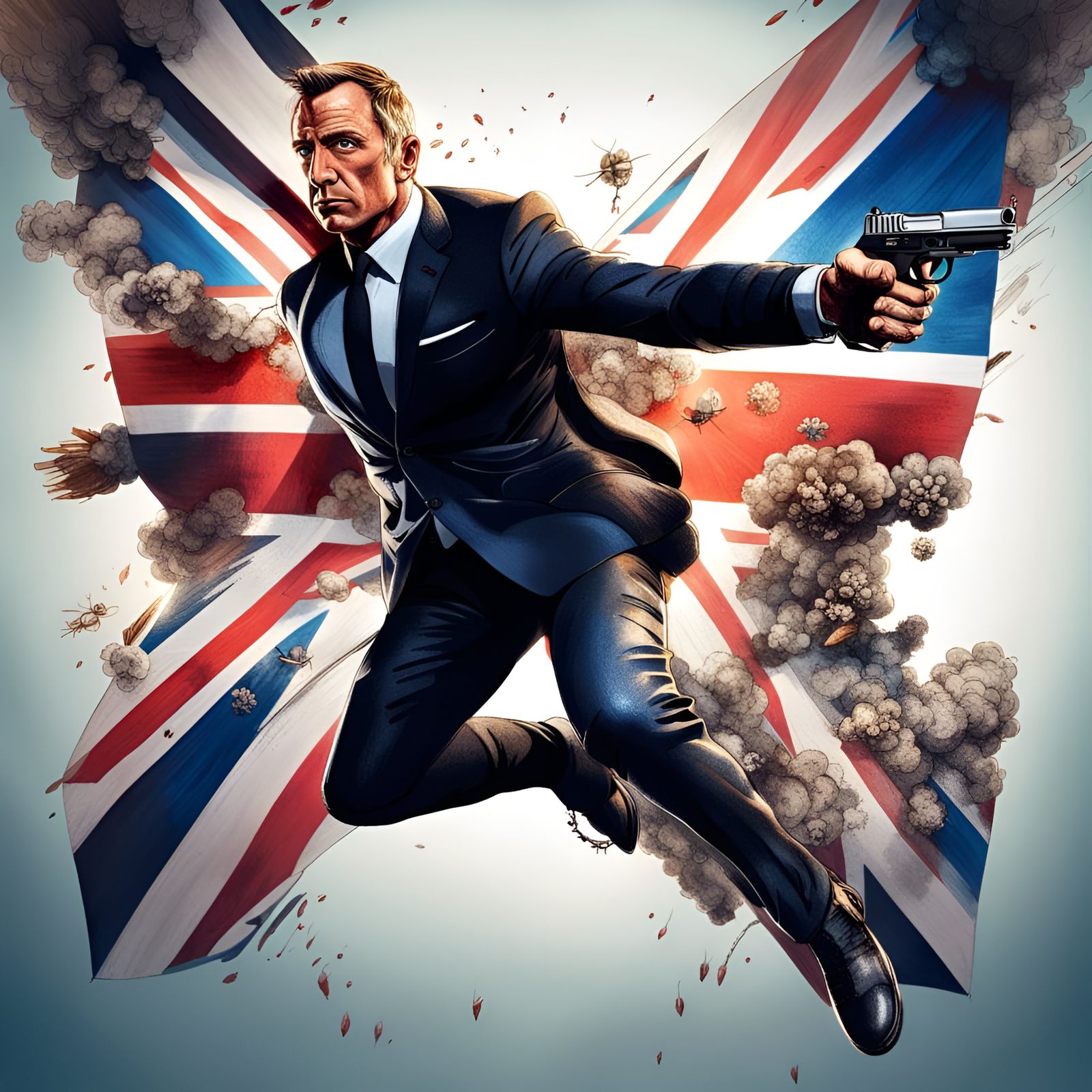 James Bond Skydiving with Union Jack Parachute