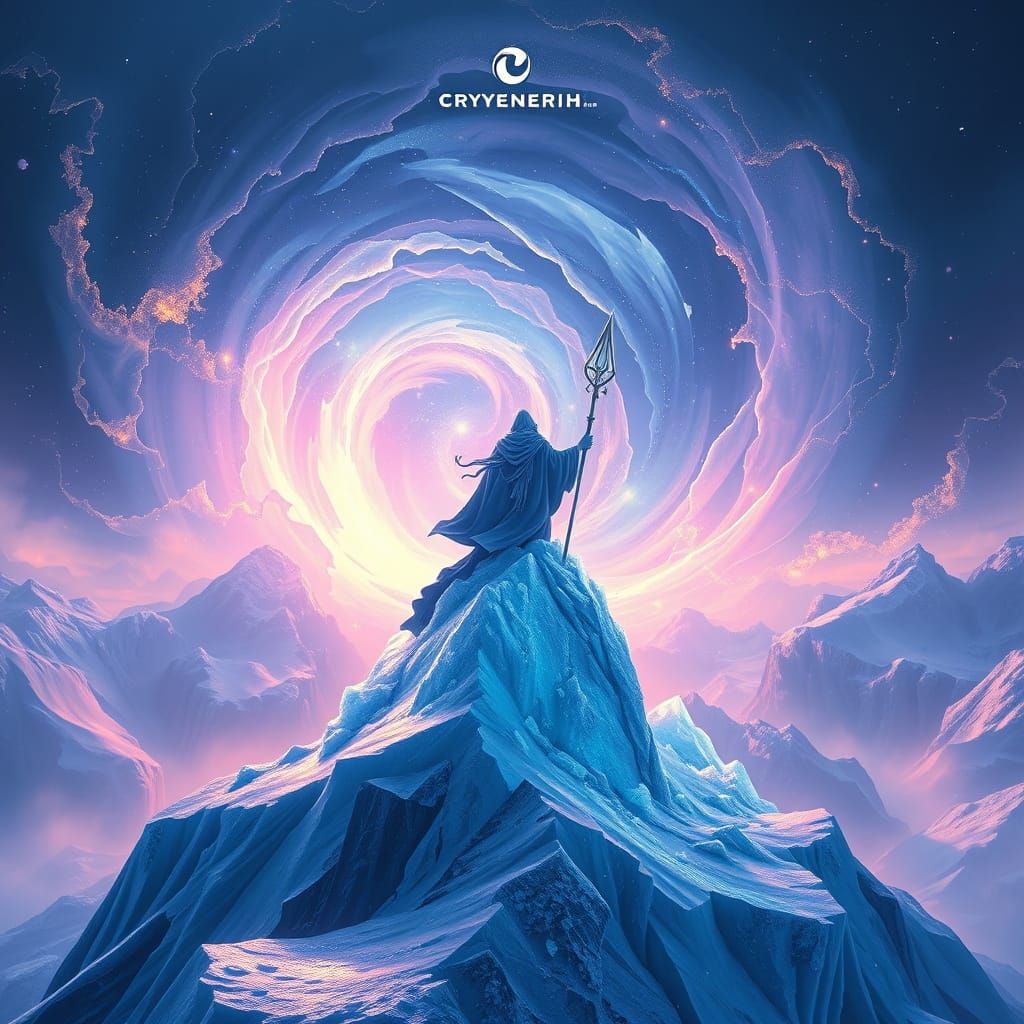 Mystical Glacier Cryomancer in a Realm of Iridescent Ice