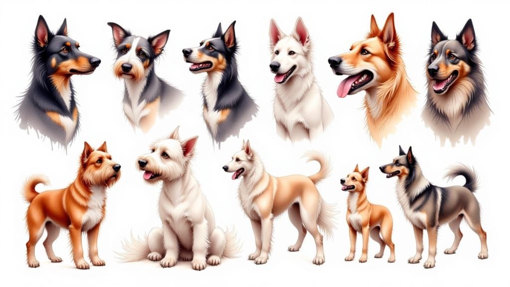 Dog Flash Tattoo Sheet in Watercolor Style