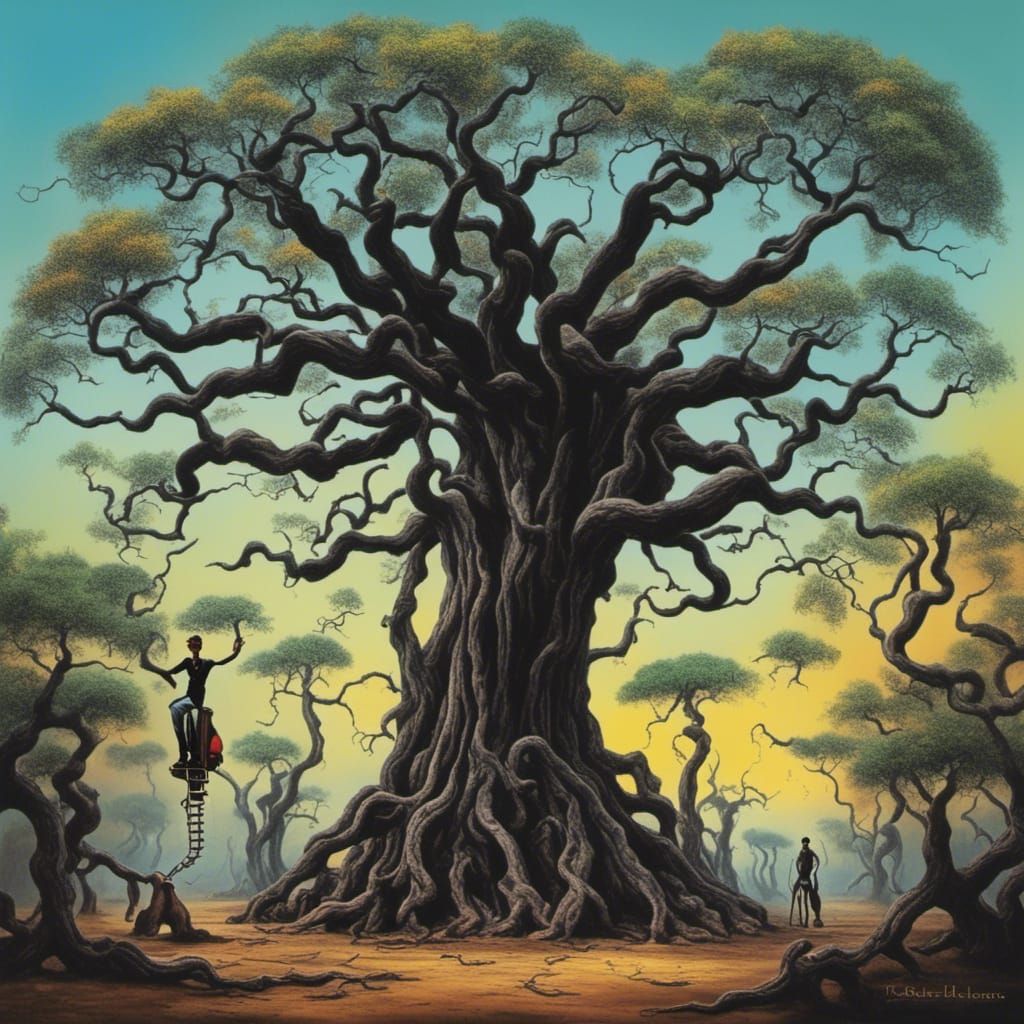 Surreal Baobab Trees in Twisted Ink Style