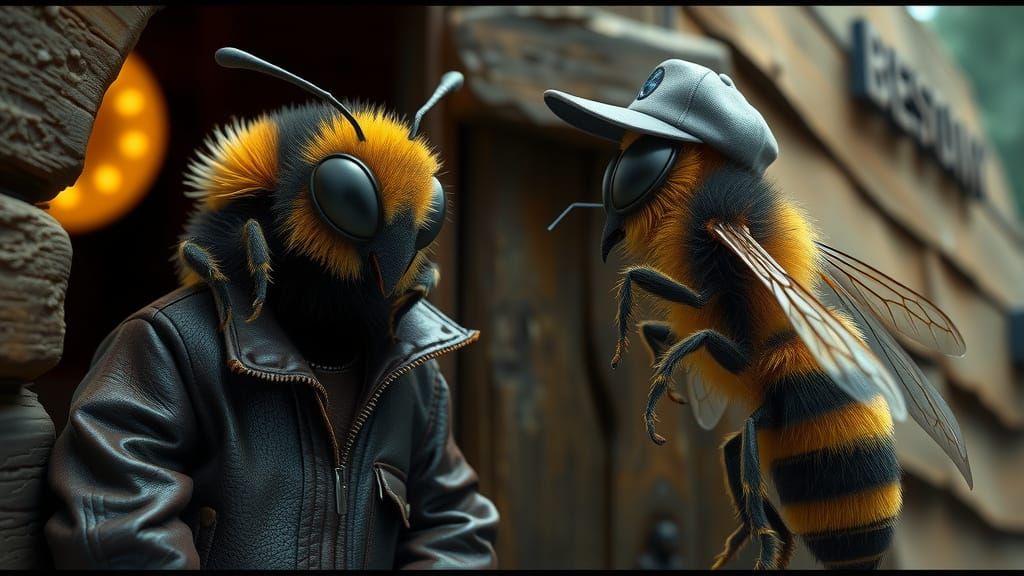 Bumble Bee Scolding at Beehive Entrance in 3D