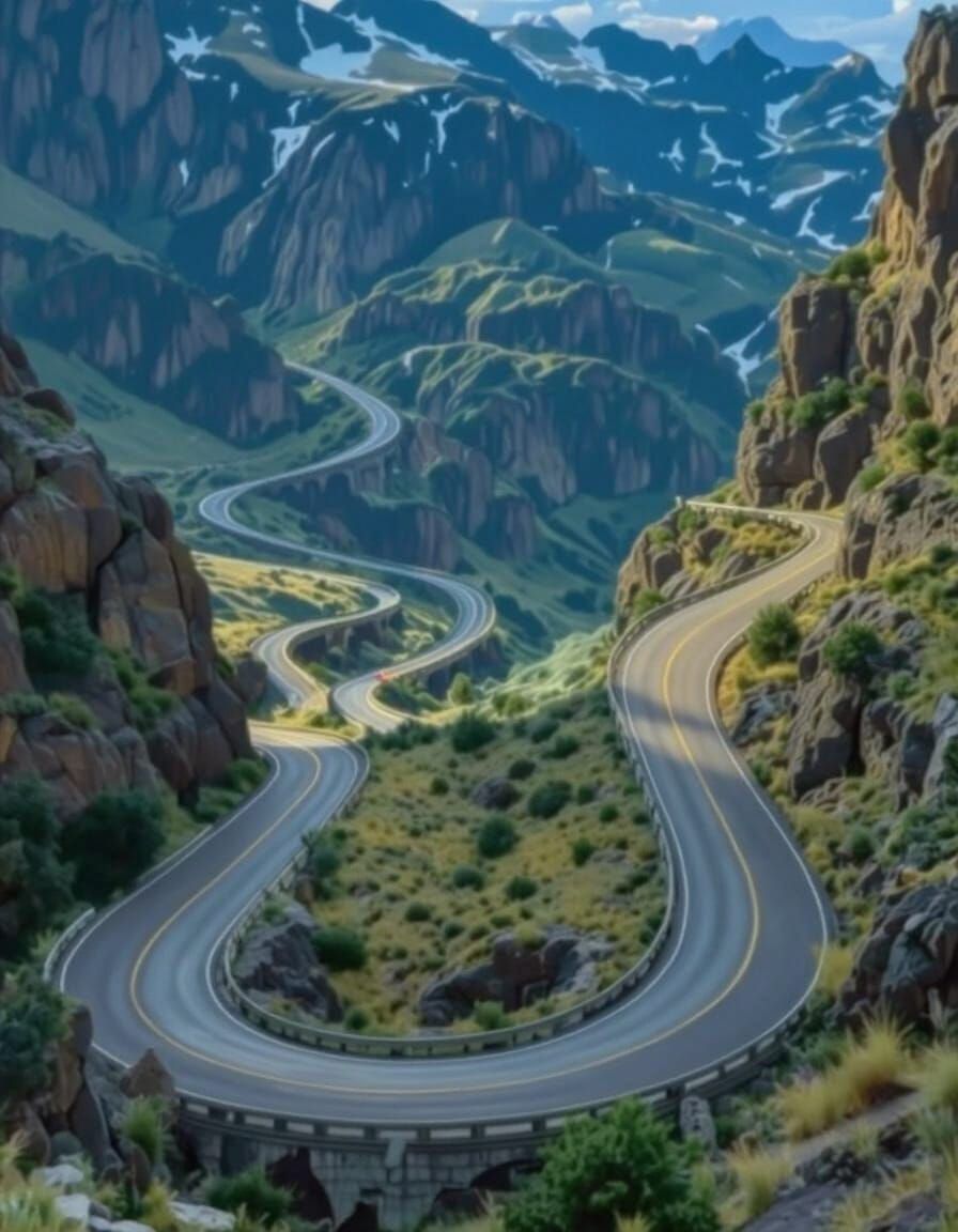 Cinematic Mountain Road Landscape Digital Matte Painting
