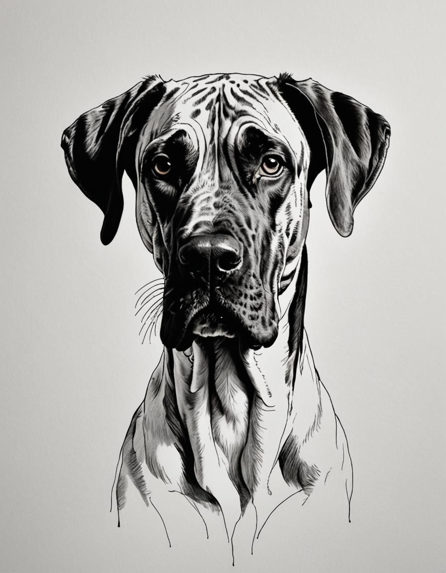 Minimalist Black Line Portrait of a Great Dane