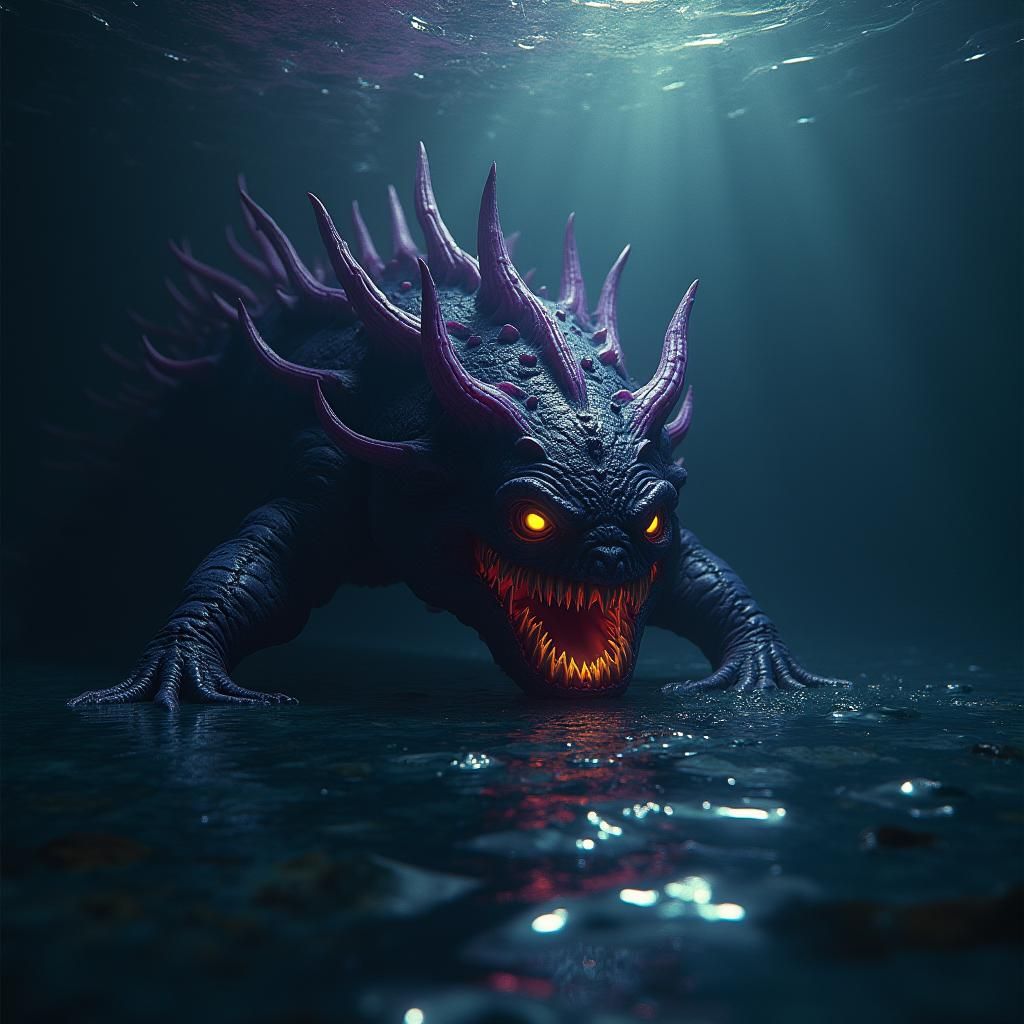 Terrifying Aquatic Creature in Dark Mystical Realm