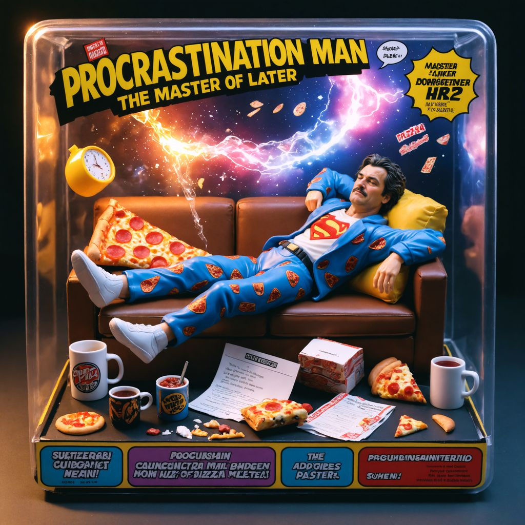 Procrastination Man Collectible Action Figure in Retro Comic...