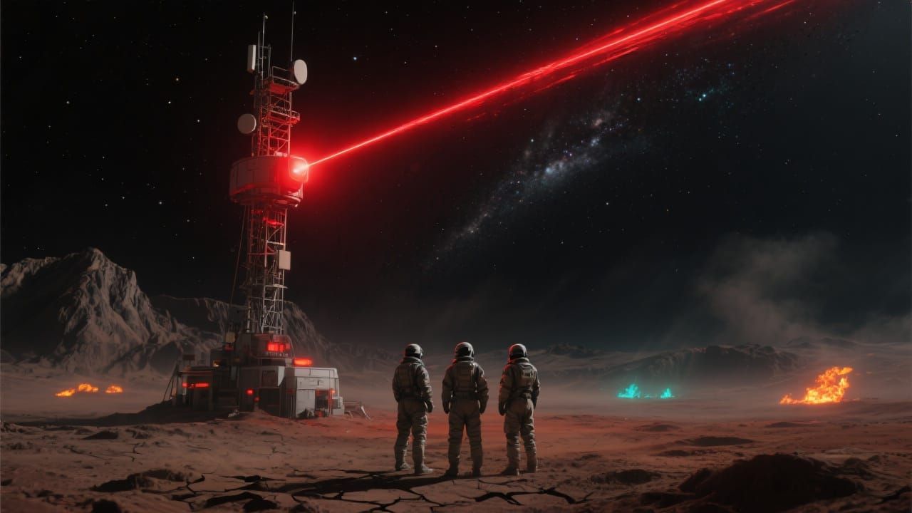 Fiery Signal from Mars Outpost in Cinematic Style