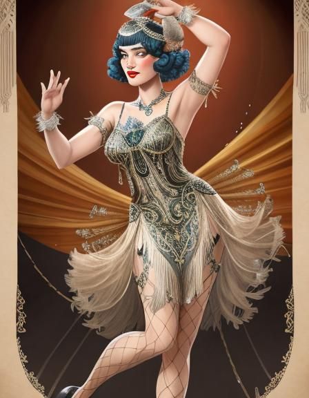 1920s Burlesque Star in Hyperrealistic Illustration