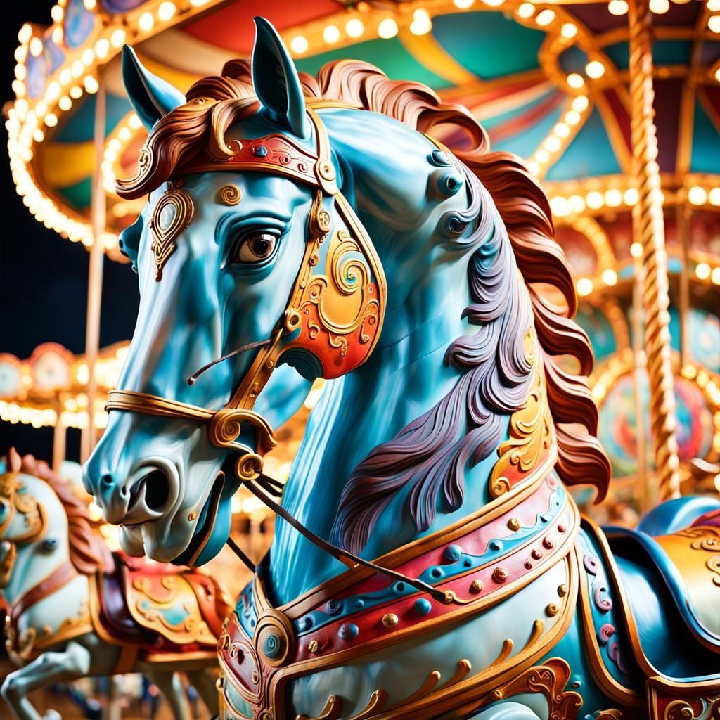 Vibrant Carousel Horse in Hyperrealistic Detail