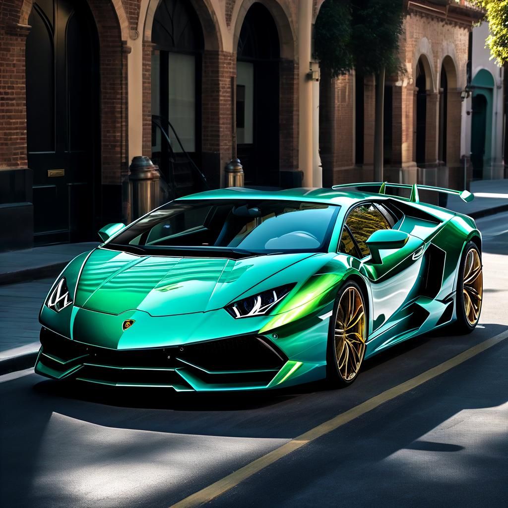 Lamborghini with Alien Green and Aqua Blue Metallic Paint