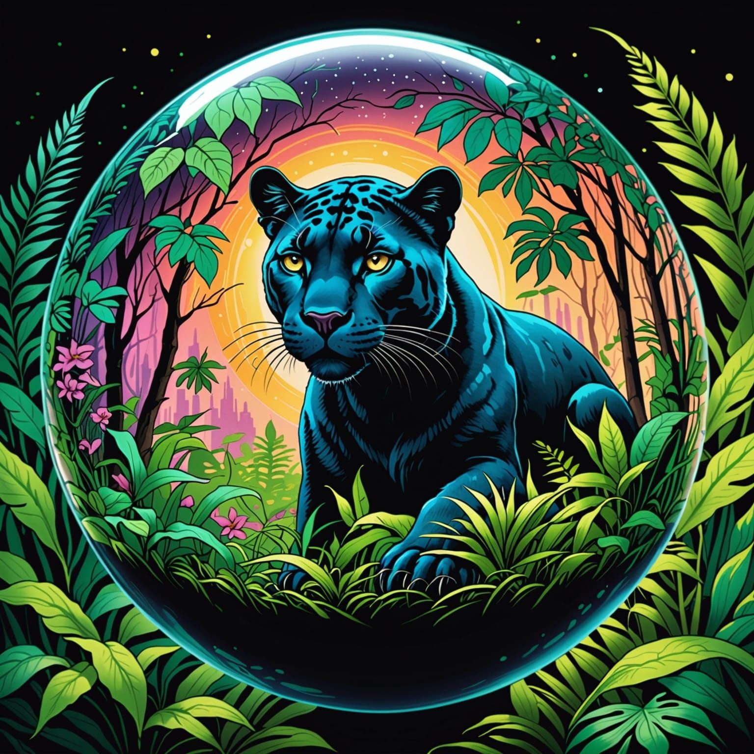 Panther in Jungle Orb: Graphic Novel Illustration