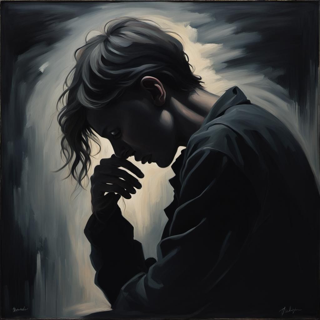 Depression: Silhouette in Gloomy Impressionistic Painting