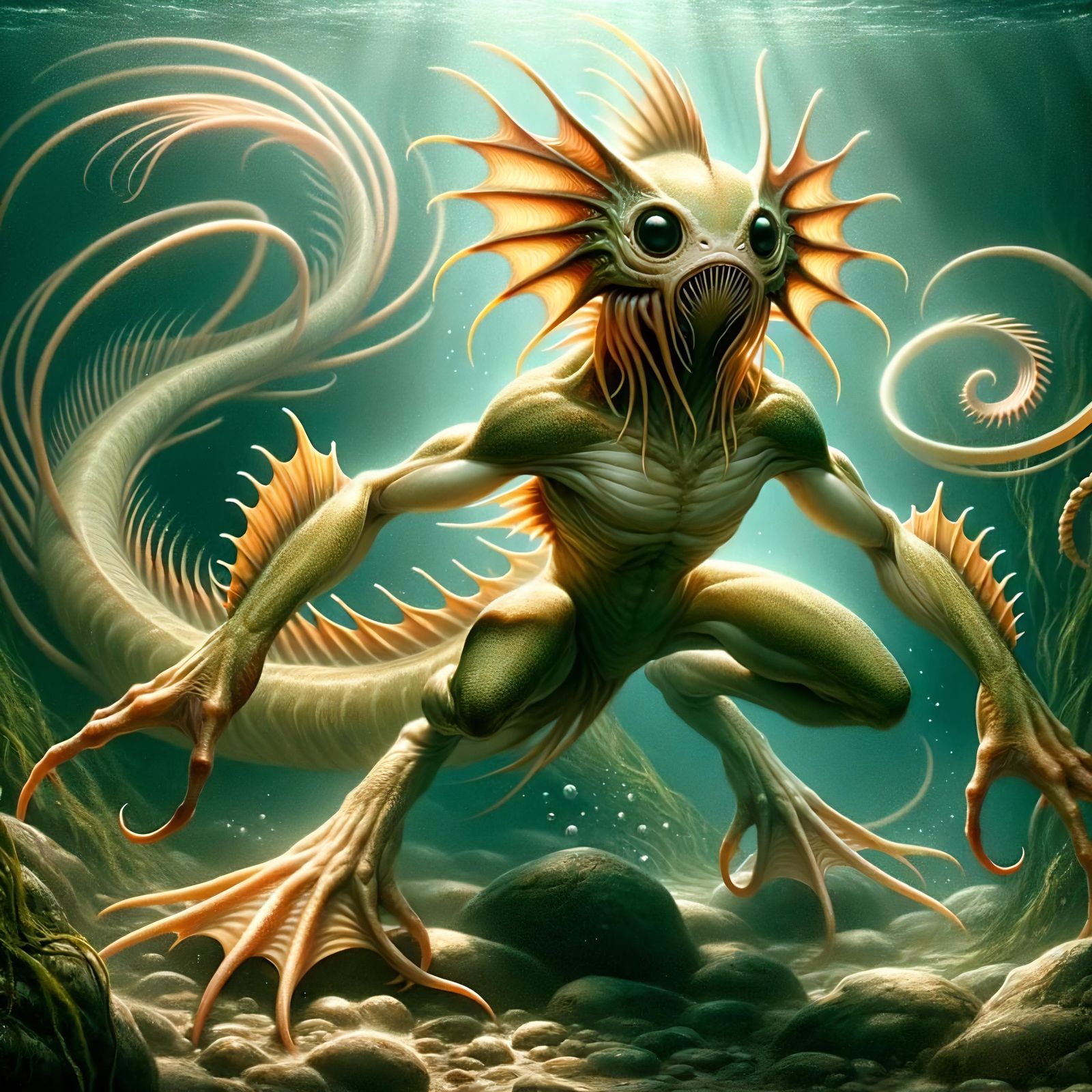 Amphibious Monster with Tentacles in Aquatic Habitat