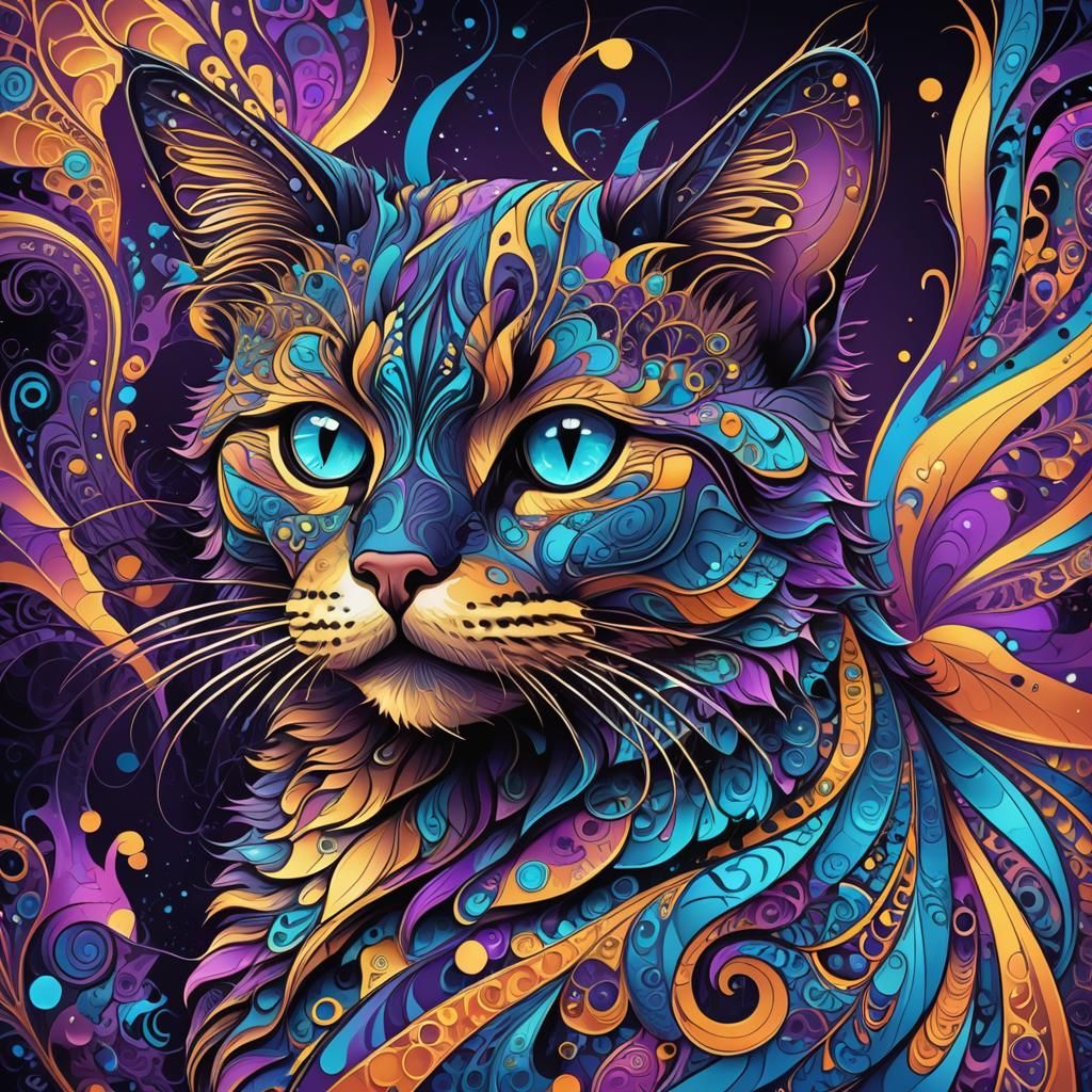 Sassy Cat in Abstract Vector Fractal Design