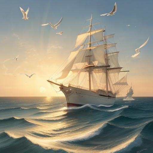 Sailor on Ship Bow in Golden Light